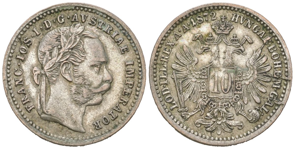 Австрия 10 крейцеров 1872 Франц Иосиф I (1848-1916) KM 2206 серебро 63-367