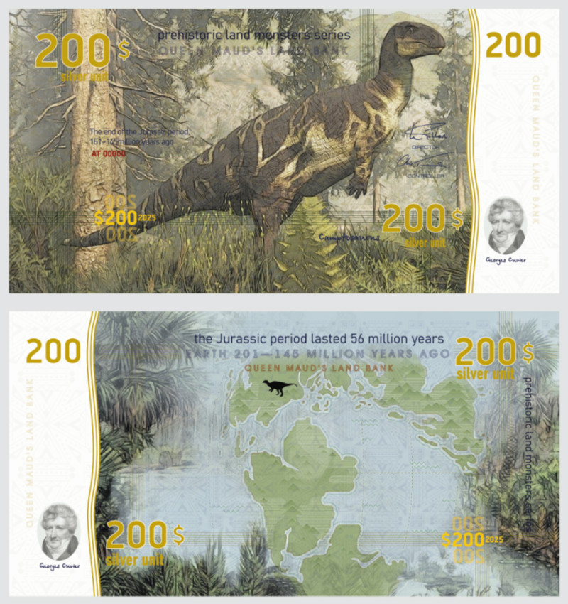 Земля Королевы Мод набор из 6 банкнот ND доисторические травоядные динозавры  полимерная бумага  UNC (пресс) 448-97-1