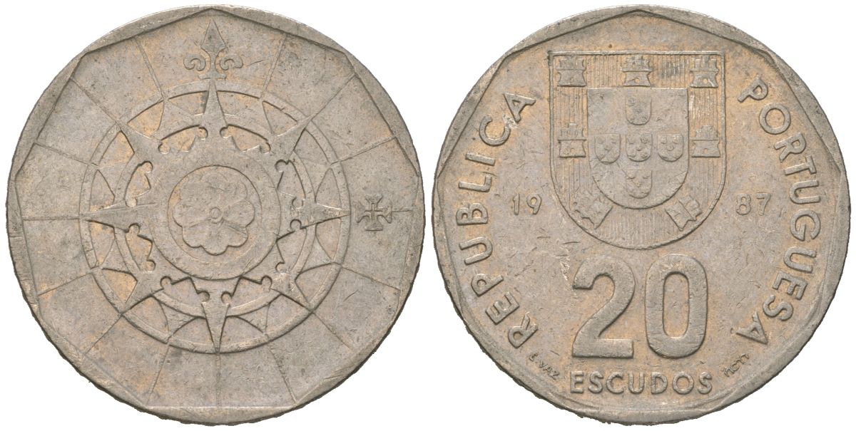 Португалия 20 эскудо 1987 KM 634 медно-никель 4619-715