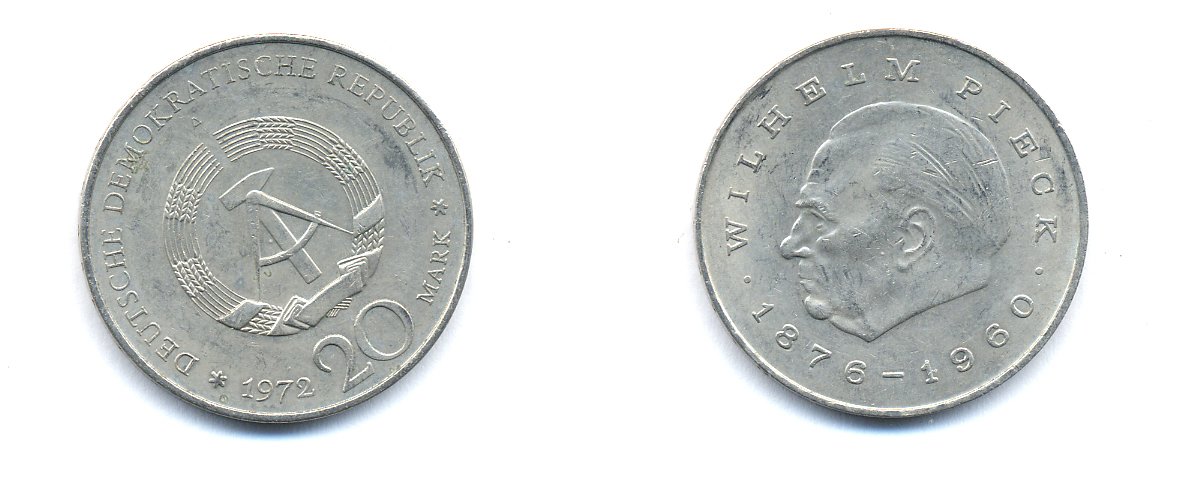 ГДР 20 марок 1972 А, Вильгельм Пик (1876-1960) KM 42 медно-никель 3333-342