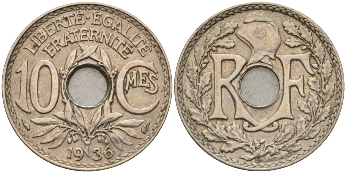 Франция 10 сантимов 1936 KM 866a, Le Franc 138.3 медно-никель 4143-1034