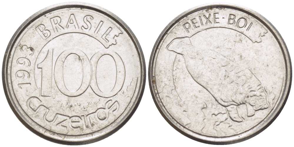 БРАЗИЛИЯ 100 КРУЗЕЙРО 1993 РЕФОРМА 1990-1993, ЛАМАНТИН KM 623 нержавеющая сталь 4396-144