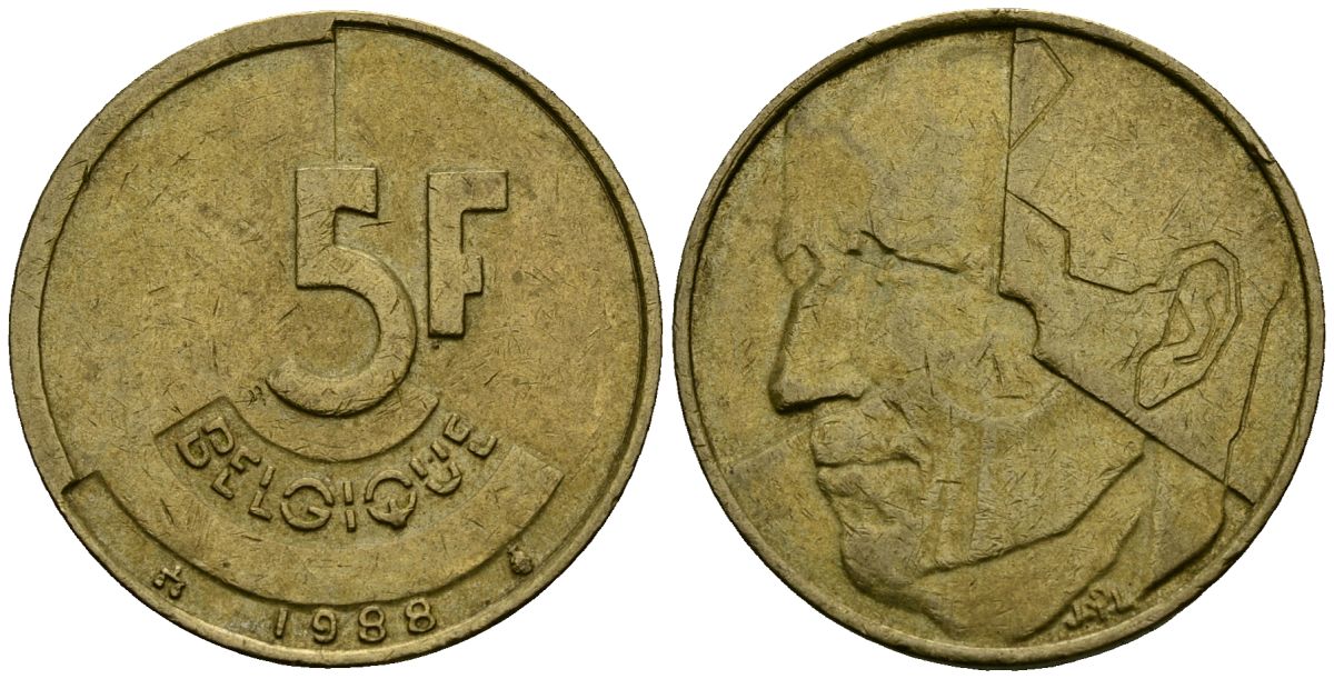 Бельгия 5 франков 1988 KM 163 алюминиевая бронза 4176-1252
