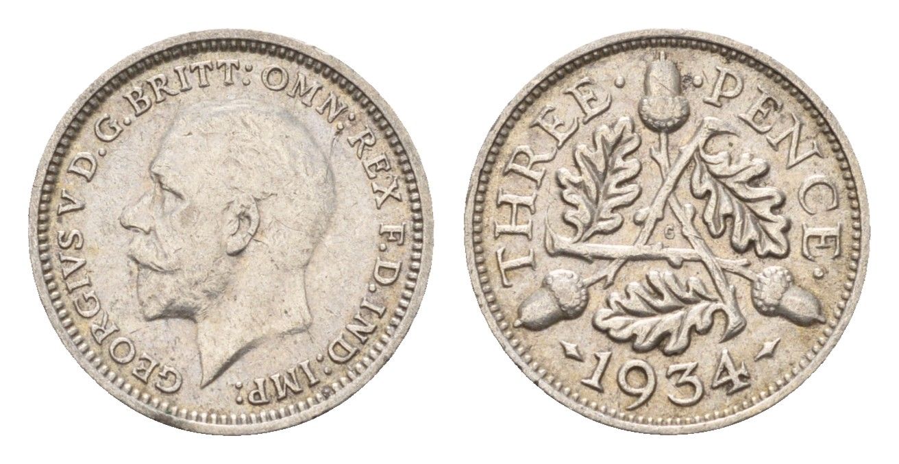 Великобритания 3 пенса 1934 Георг V (1910-1936) KM 831, Spink 4042 серебро 4669-357