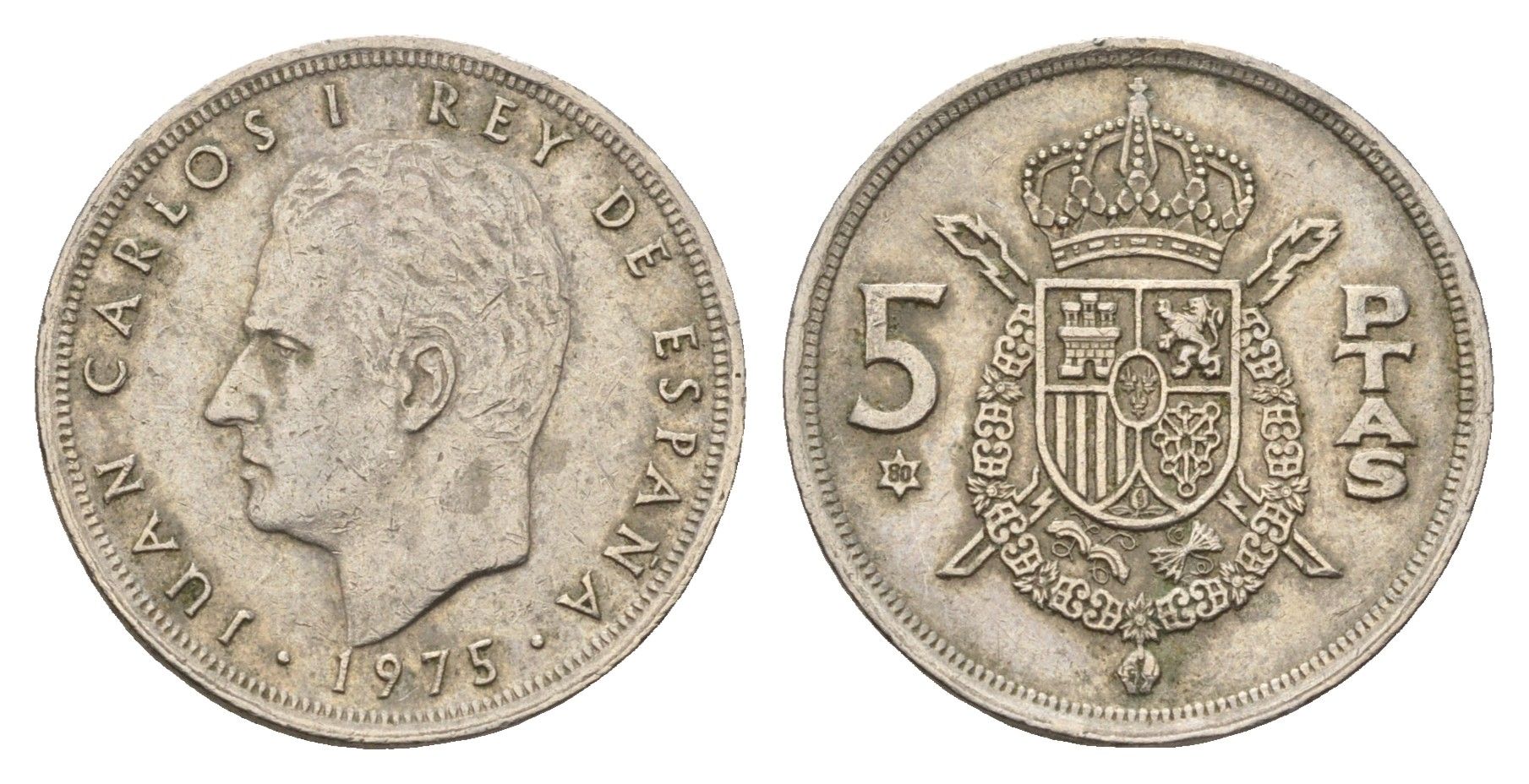 Испания 5 песет 1975 (80) M, Хуан Карлос I (1975-2014) KM 807 медно-никель 4633-316