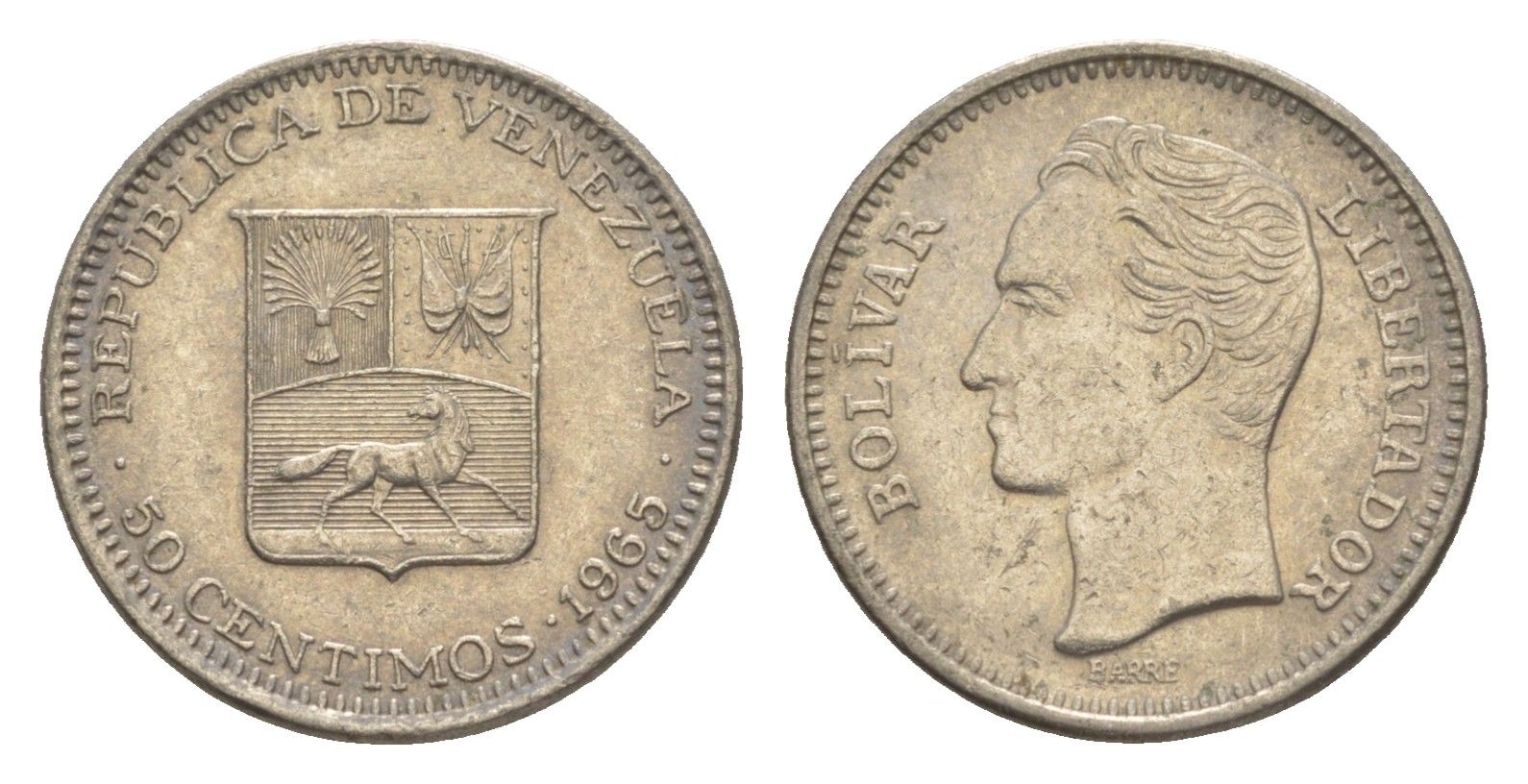 Венесуэла 50 сентимо 1965 Симон Боливар Y 41 никель 4582-422