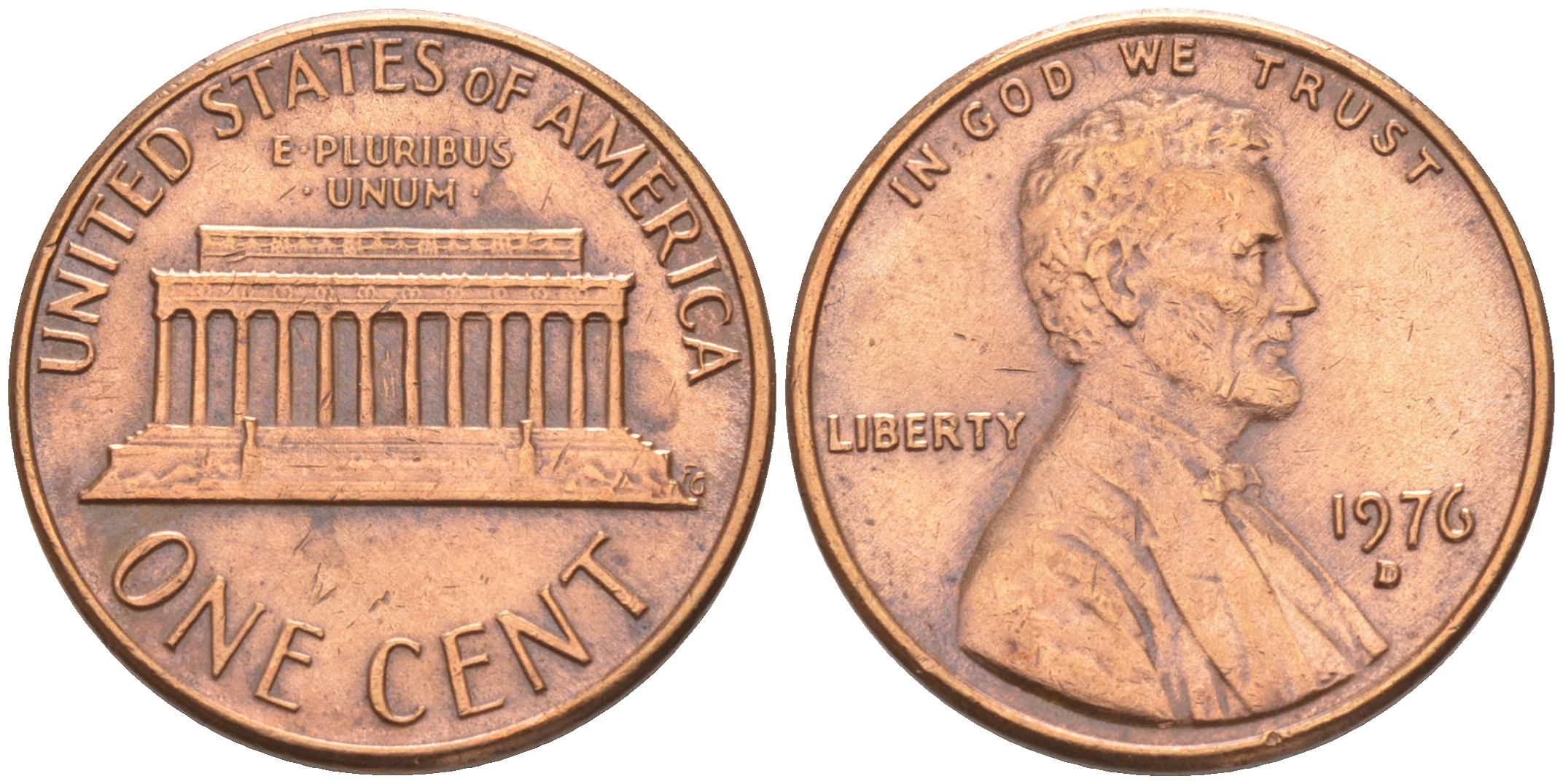 США 1 ЦЕНТ 1976 D, ЛИНКОЛЬН KM 201 медь цинк 188-313