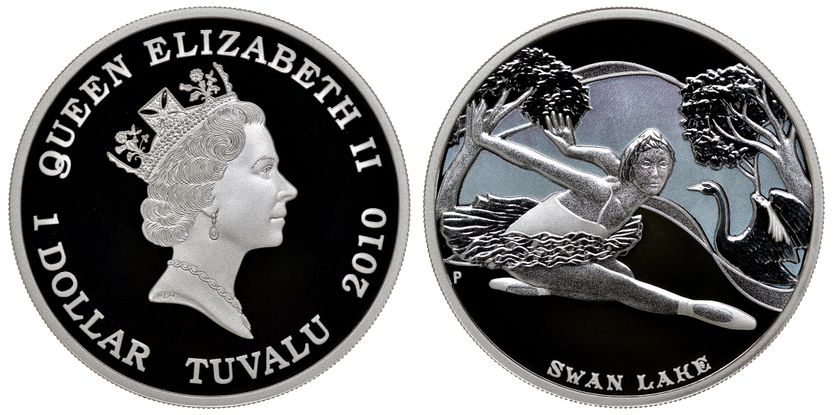 Тувалу набор из 5 монет 2010 звезды мирового балета, в оригинальной коробке, с сертификатом, цветная эмаль KM NEW серебро PROOF 14-01-02-05