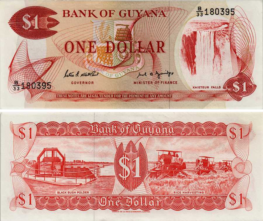 Гайана 1 доллар ND (1966-1992) Patrick Matthews, Carl Greenidge Pick 21 f бумага UNC (пресс) 6281-49-2-1
