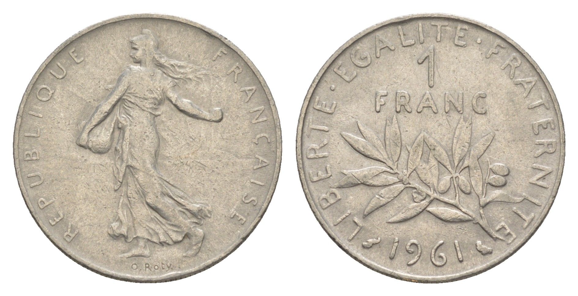 Франция 1 франк 1961 сеятель KM 925 никель 4539-1232