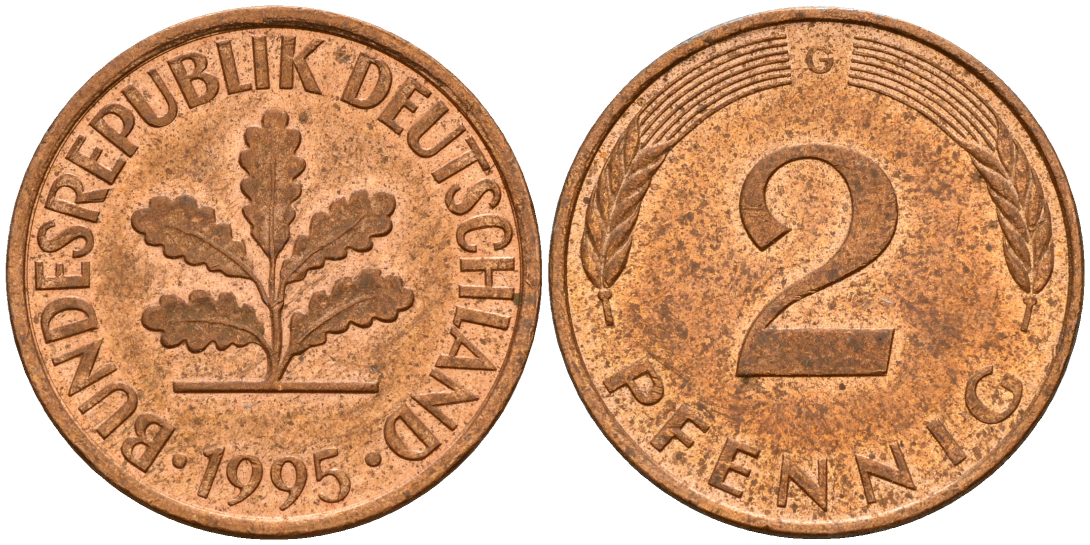 ФРГ 2 пфеннига 1995 G J.381a, KM 106a сталь плакированная медью    4598-938