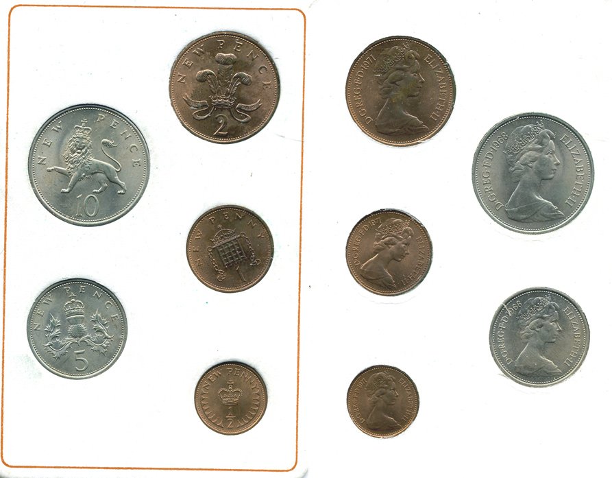 Великобритания набор из 5 монет 1968-1971 в оригинальной упаковке KM MS 102 UNC 4-5-1-23