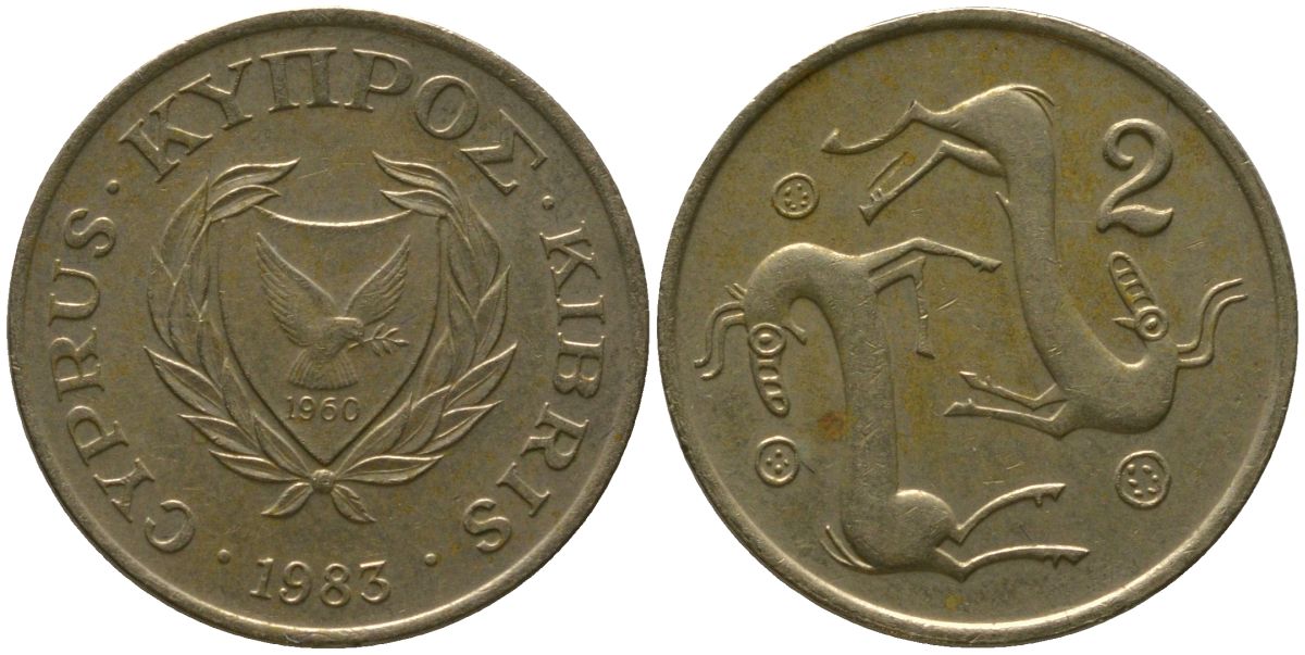 Кипр 2 цента 1985 KM 54.2 никель латунь 4158-251