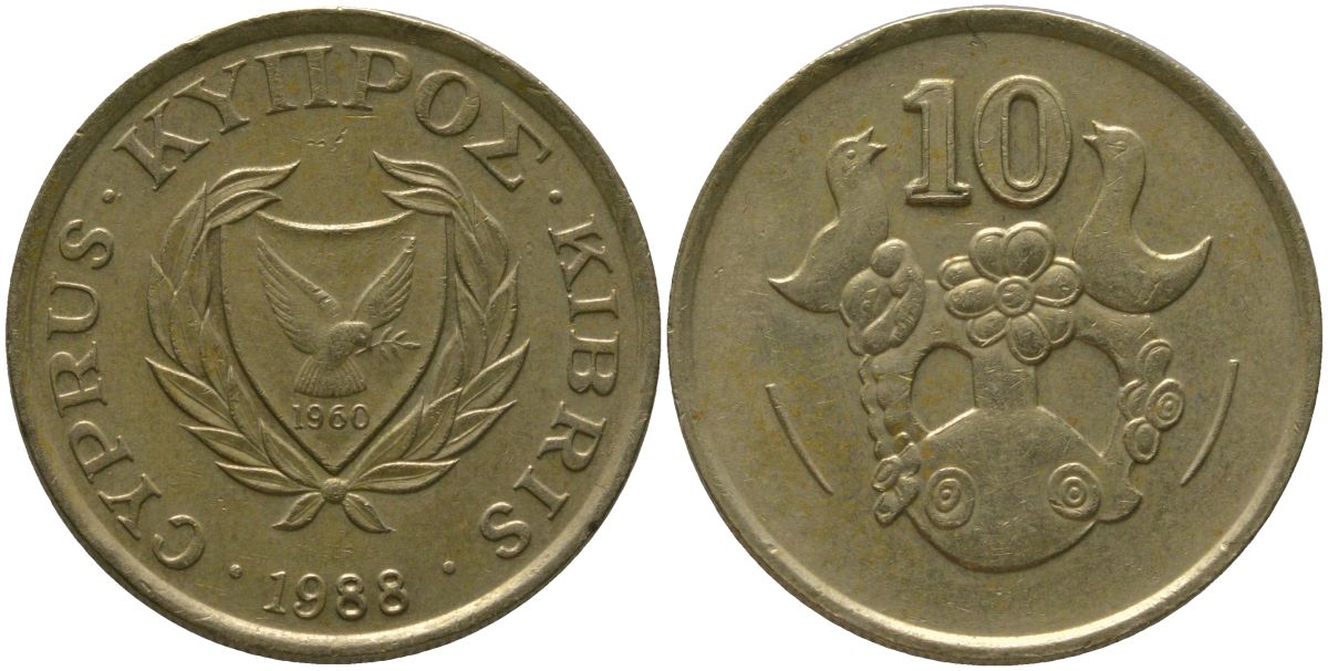 Кипр 10 центов 1988 KM 56.2 никель латунь 4380-253