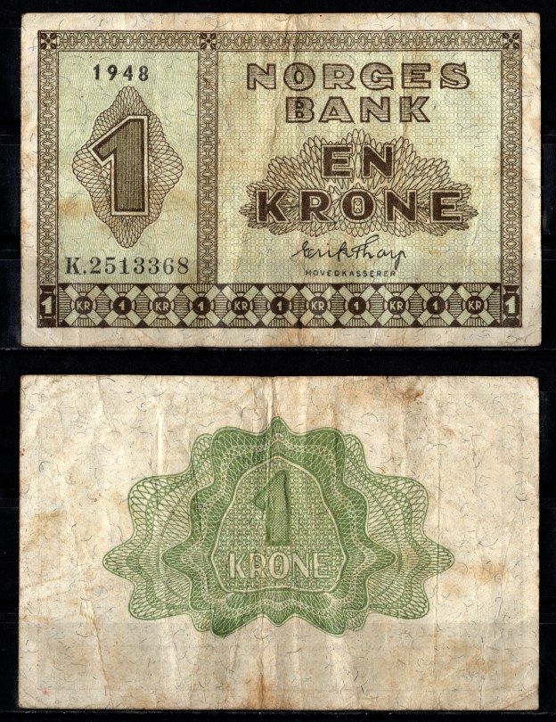 Норвегия 1 крона 1948 Pick 15 b бумага 7457-26-3-1