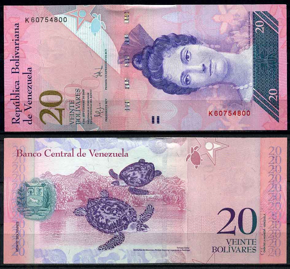 Венесуэла 20 боливаров 2009 3 сентября 2009, Луиза Касерес де Арисменди Pick 91 d бумага UNC (пресс) 447-30-3