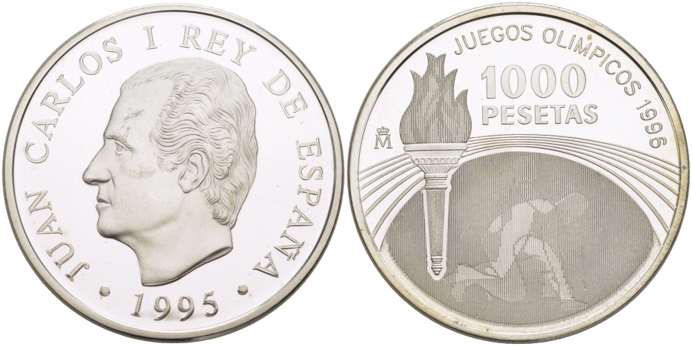 Испания 1000 песет 1995 XXVI олимпийские игры в Атланте 1996 года KM 952 серебро PROOF 01-168-11