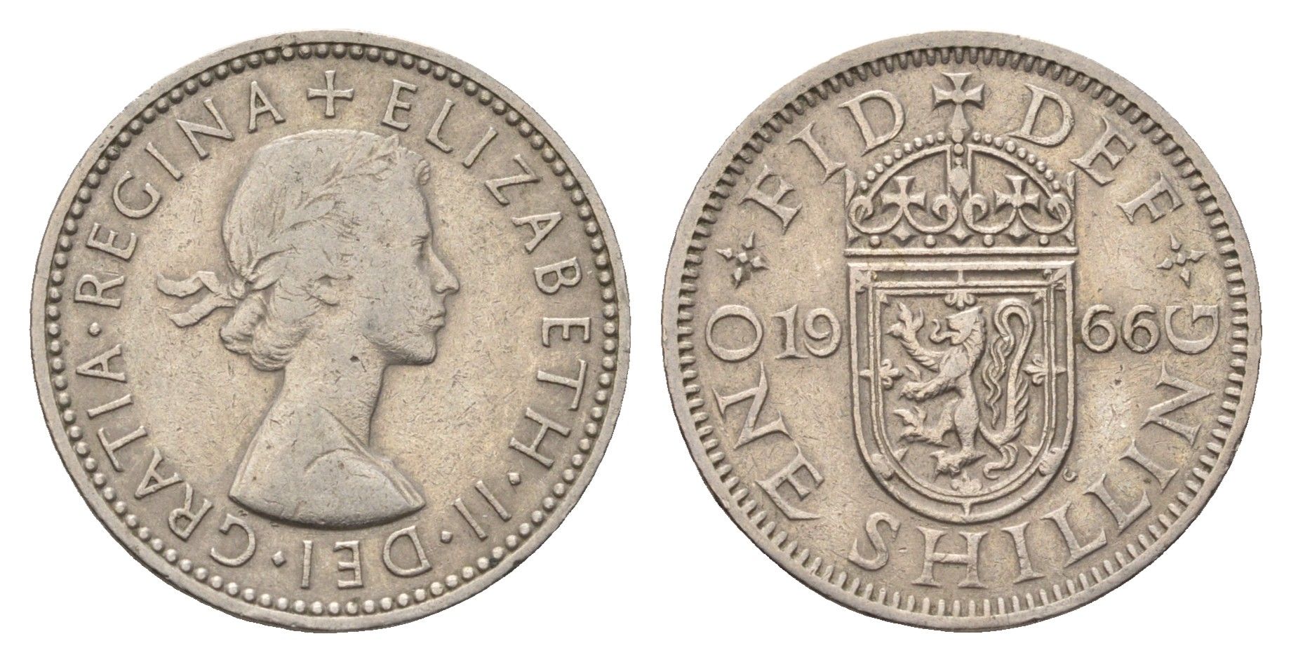 Великобритания 1 шиллинг 1966 Елизавета II (1952-2022), Шотландский герб KM 905, Spink 4148 медно-никель 4695-825