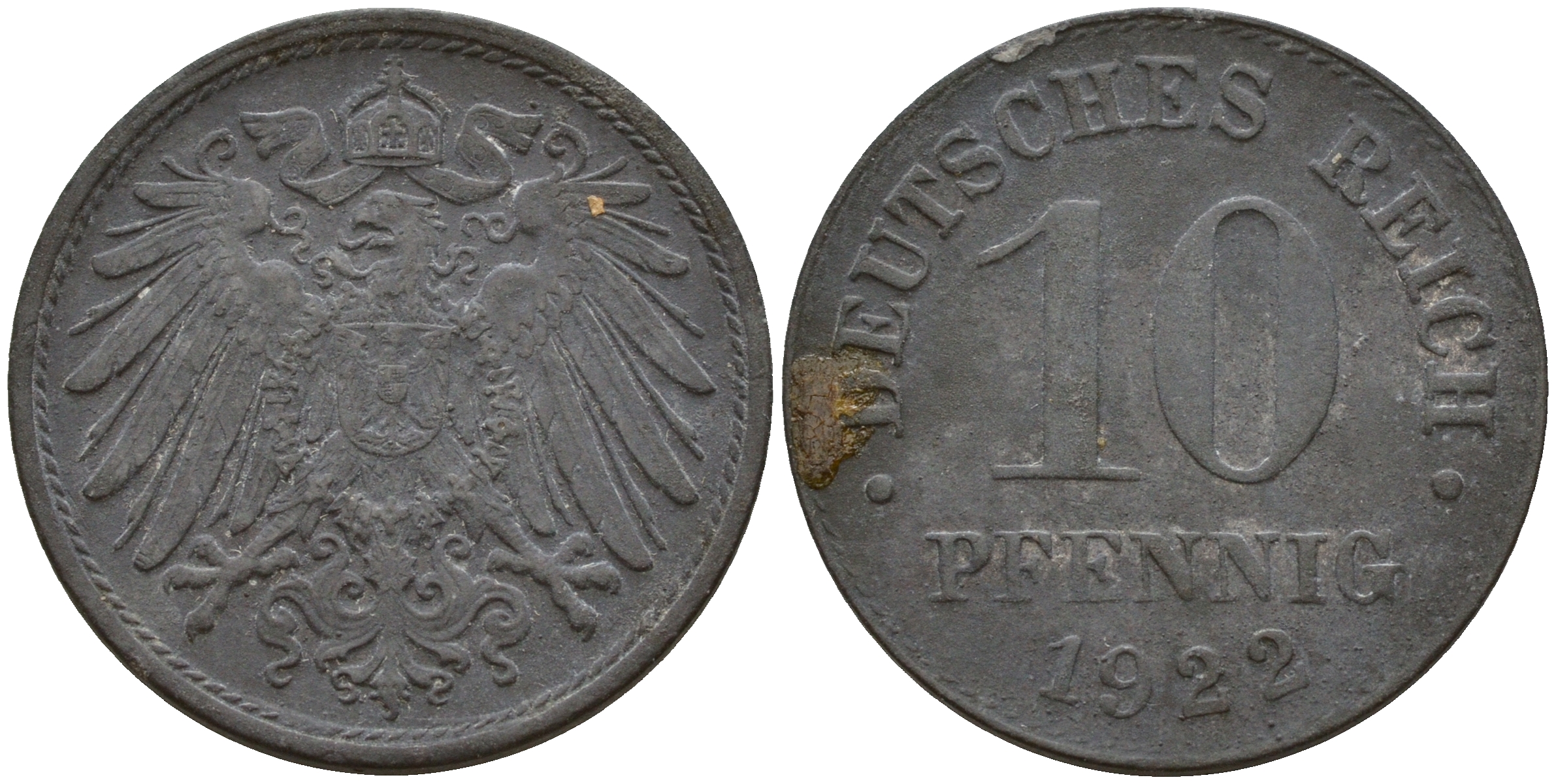 Германия 10 пфеннигов 1922  J. 299, KM 26 цинк    4603-745