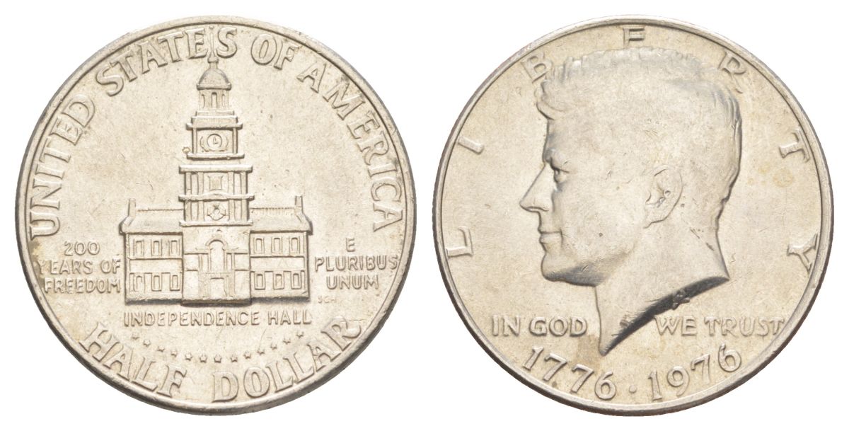 США 1/2 доллара (50 центов) 1976 200 лет независимости, Джон Кеннеди KM 205 медь плакированная медно-никелем aUNC 4545-135