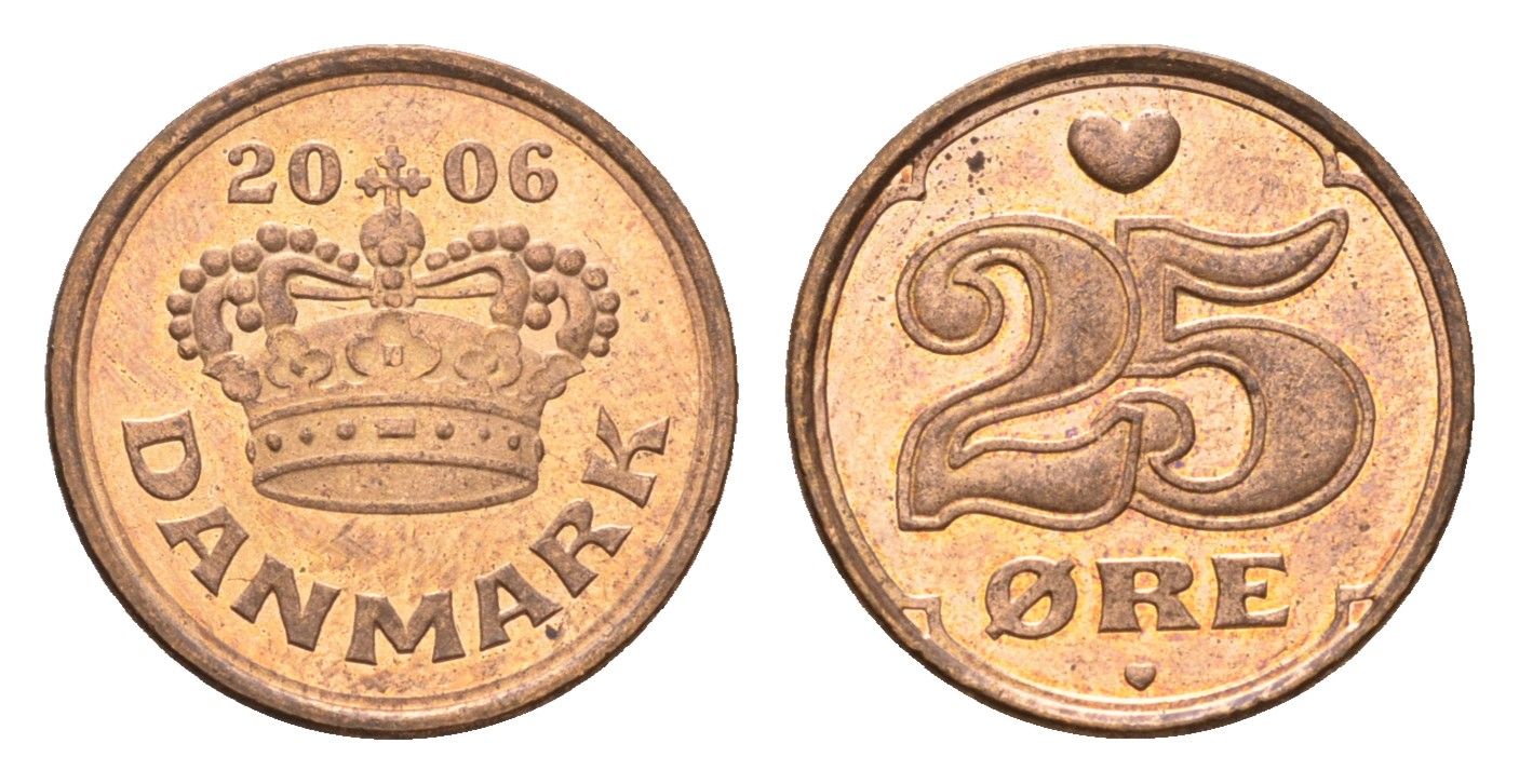 Дания 25 эре 2006 Маргрете II (1972-2024) KM 868 бронза UNC 4684-623