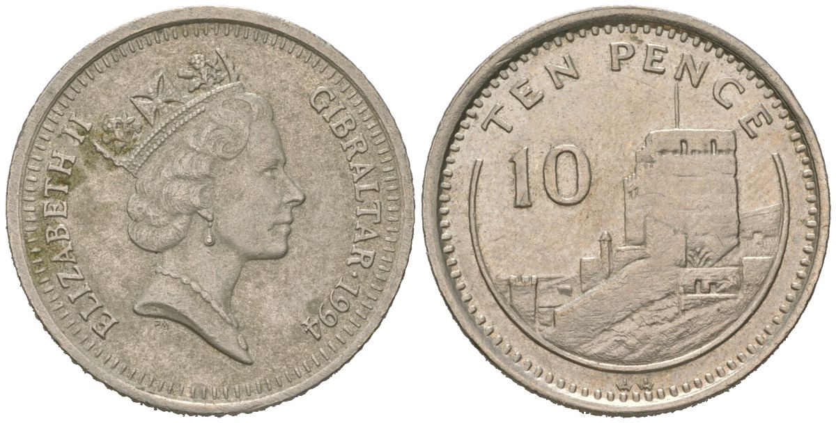 Гибралтар 10 пенсов 1994 KM 112 медно-никель 4620-134