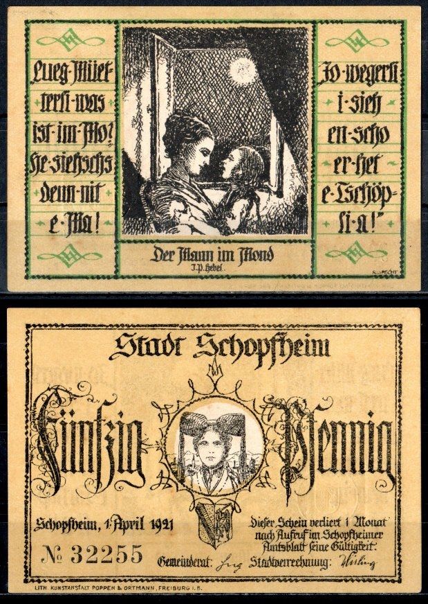 Шопфхайм (Баден) 50 пфеннигов 1921 Mehl Grabowski 1201.1-2/6 бумага UNC (пресс) 7553-2-2-2