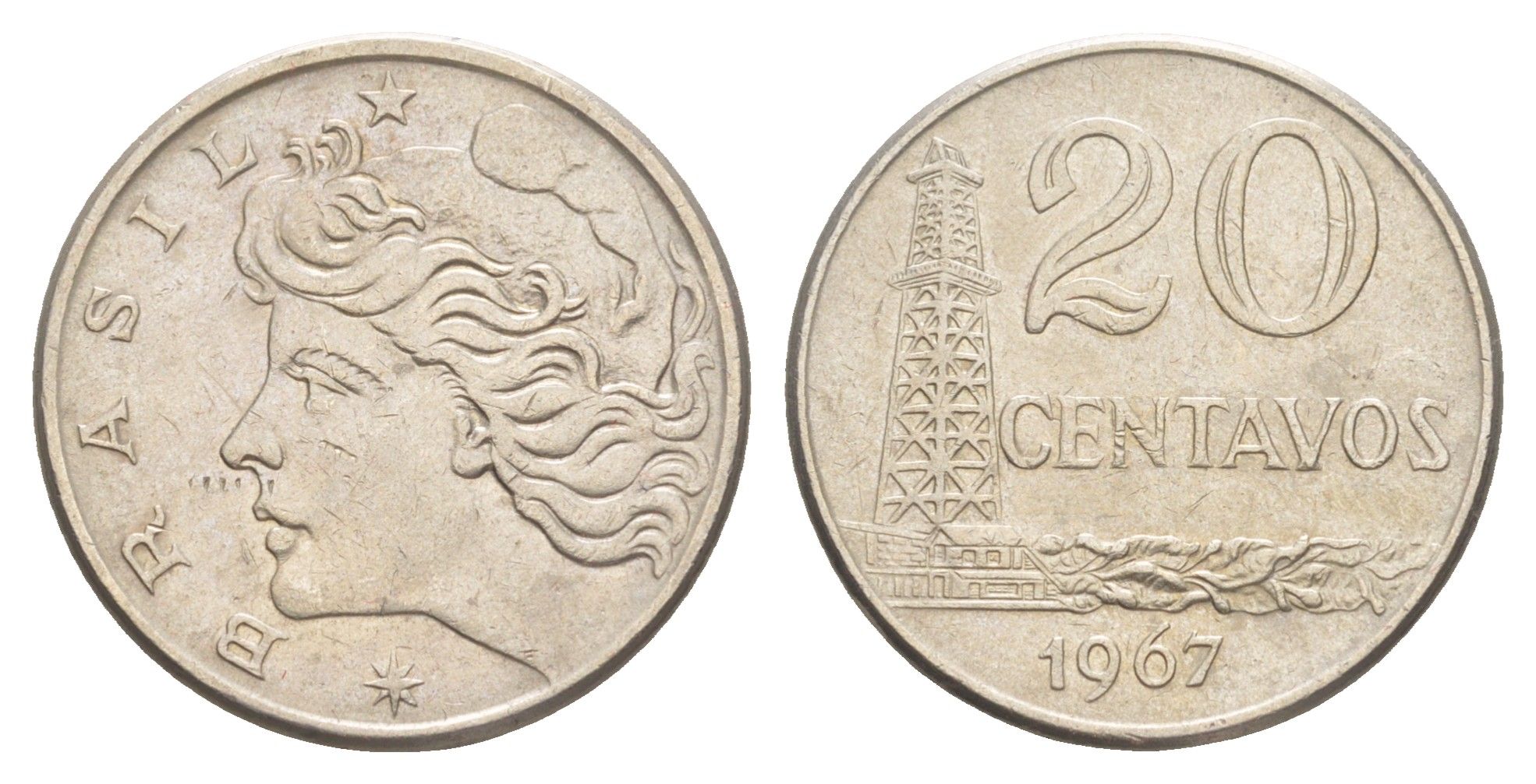 Бразилия 20 сентаво 1967 KM 579.1 медно-никель aUNC 4642-1036