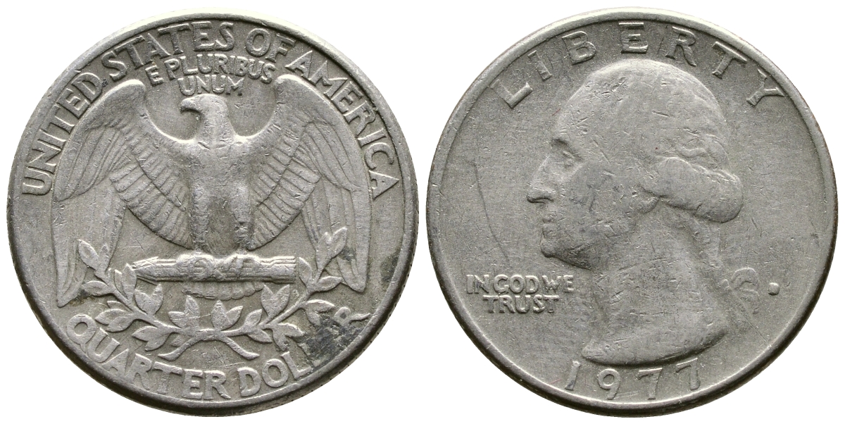 США 25 центов (квотер) 1977 D, Вашингтон KM 164a медь плакированная медно-никелем 57-736