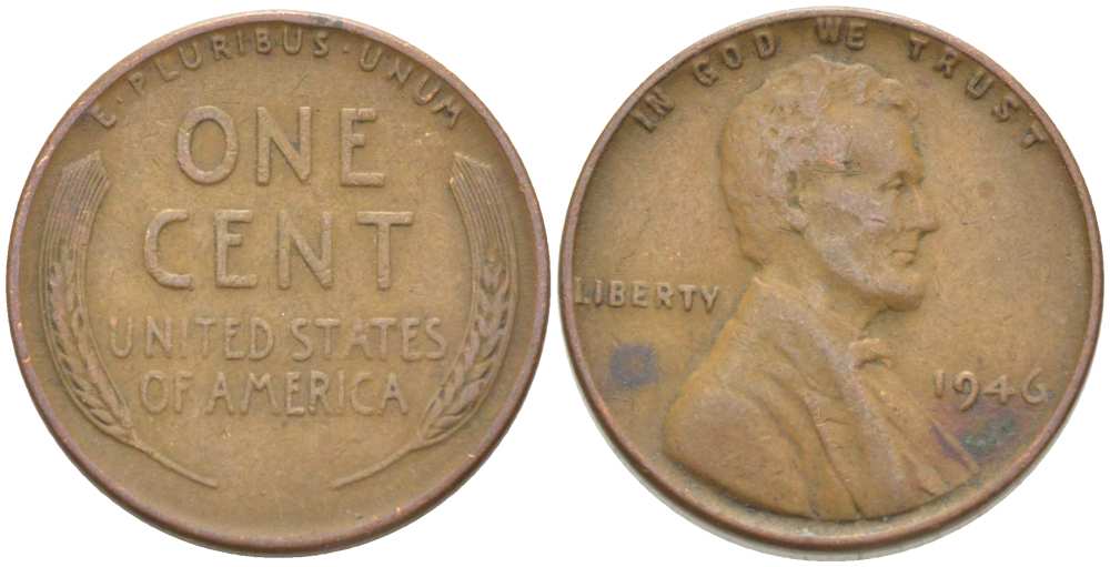США 1 ЦЕНТ 1946 ЛИНКОЛЬН KM А132 медь цинк 218-942
