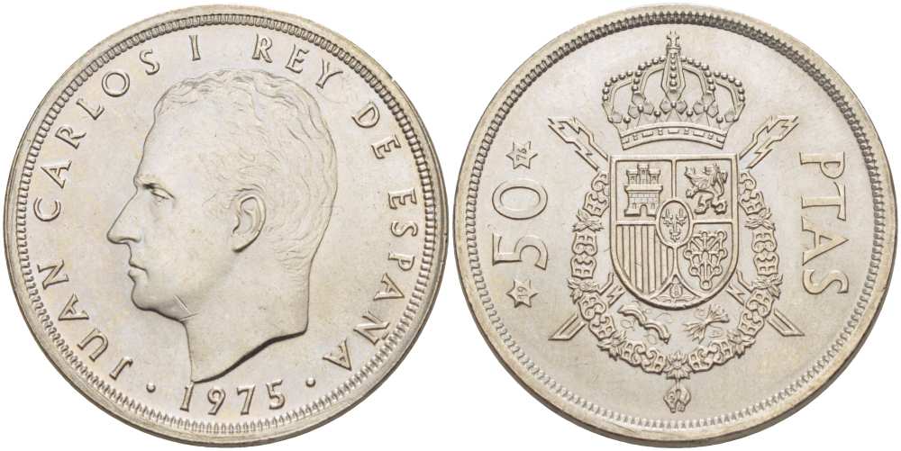 ИСПАНИЯ 50 ПЕСЕТ 1975 (76) ХУАН КАРЛОС I (1975-) KM 809 медно-никель XF-UNC 4517-244