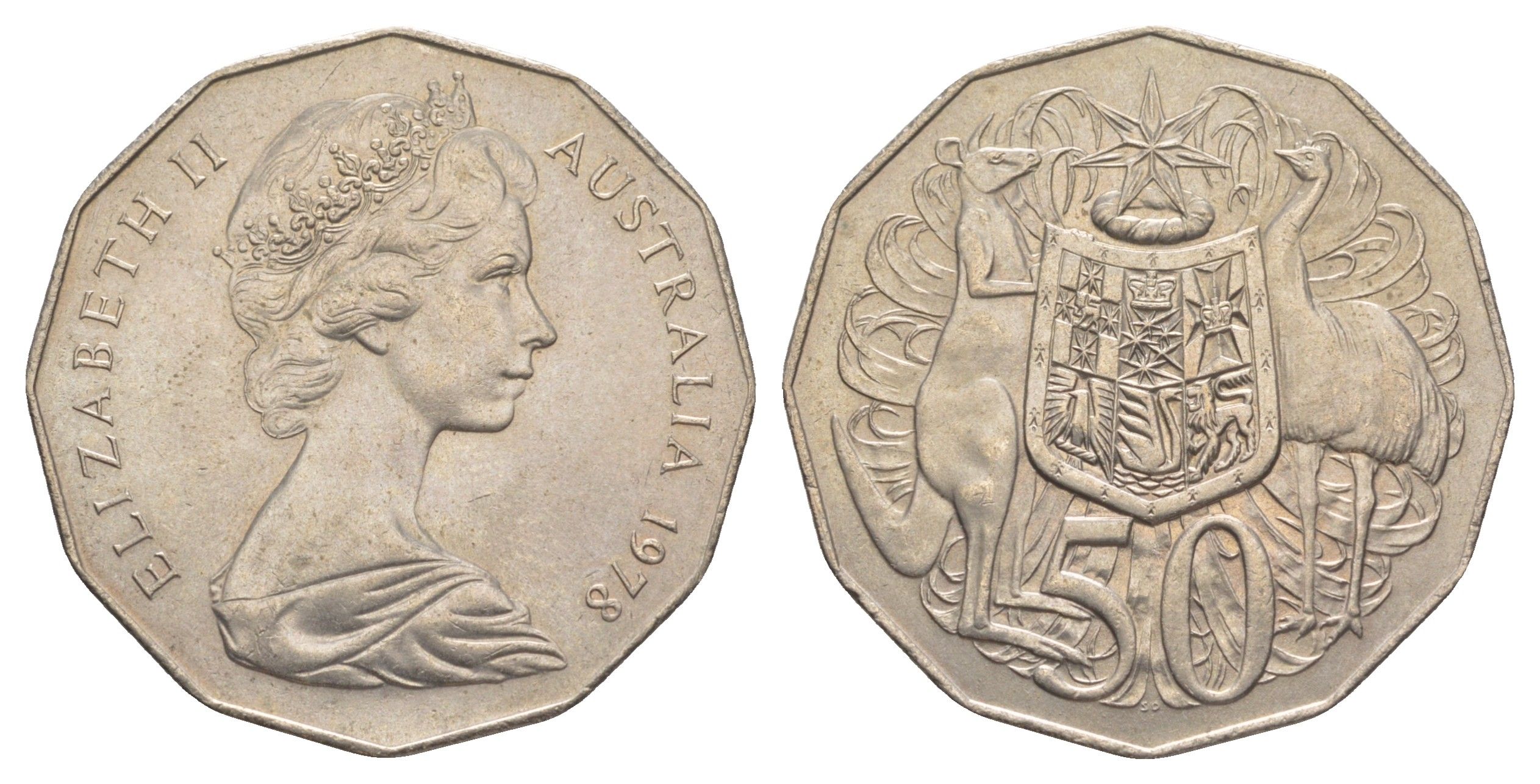 Австралия 50 центов 1978 Елизавета II (1952-2022), герб Австралии, кенгуру KM 68 медно-никель UNC 4383-632