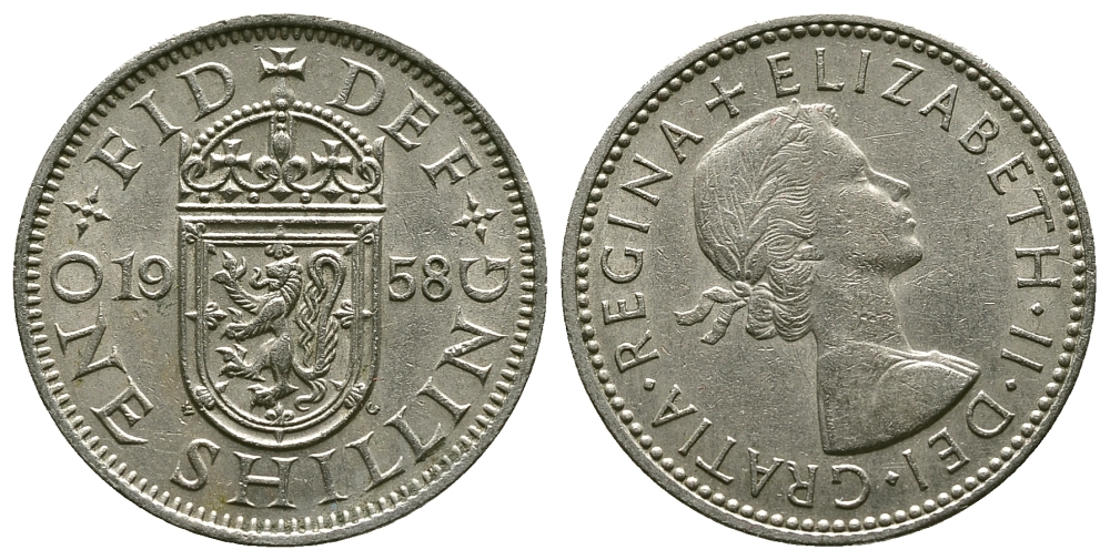 Великобритания 1 шиллинг 1958 Елизавета II (1952-2022), Шотландский герб KM 905, Spink 4148 медно-никель 4384-641