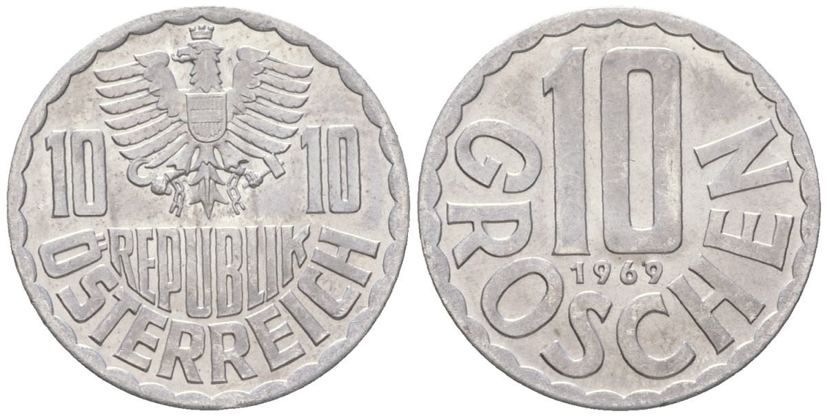 Австрия 10 грошей 1969 KM 2878 алюминий aUNC 3955-948