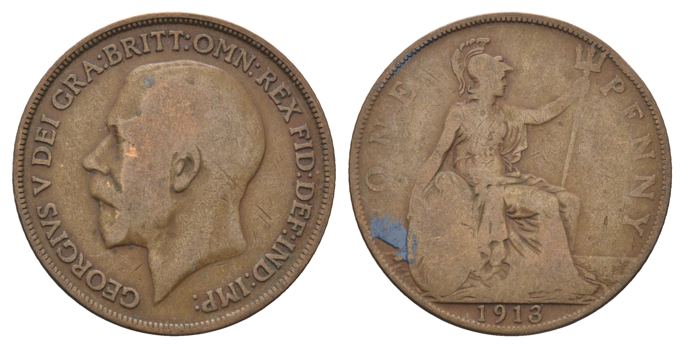 Великобритания 1 пенни 1913 Георг V (1910-1936) KM 810, Spink 4051 бронза 4680-842