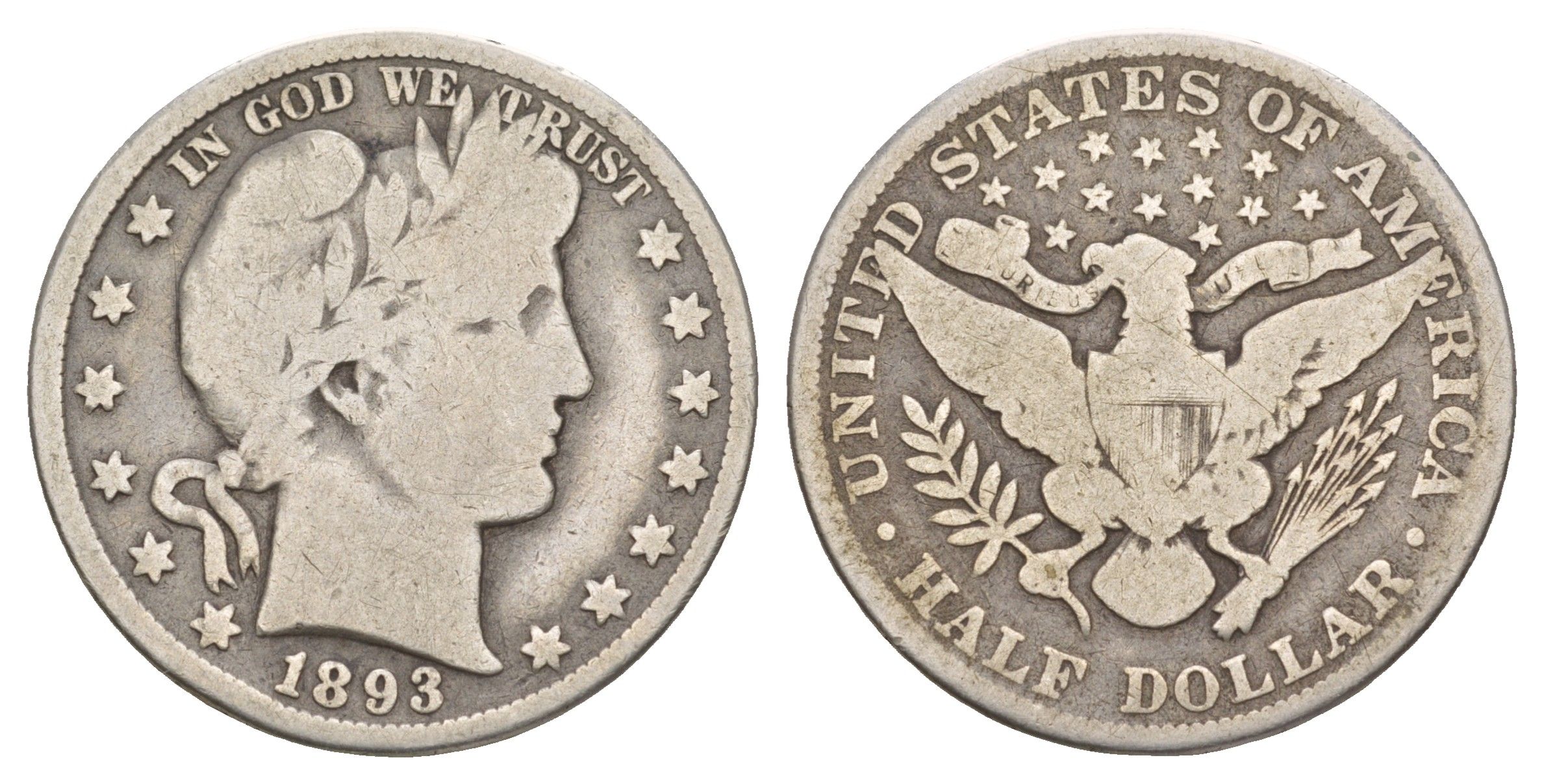 США 1/2 доллара (50 центов) 1893 50 центов Барбера KM 116 серебро    5010-1612