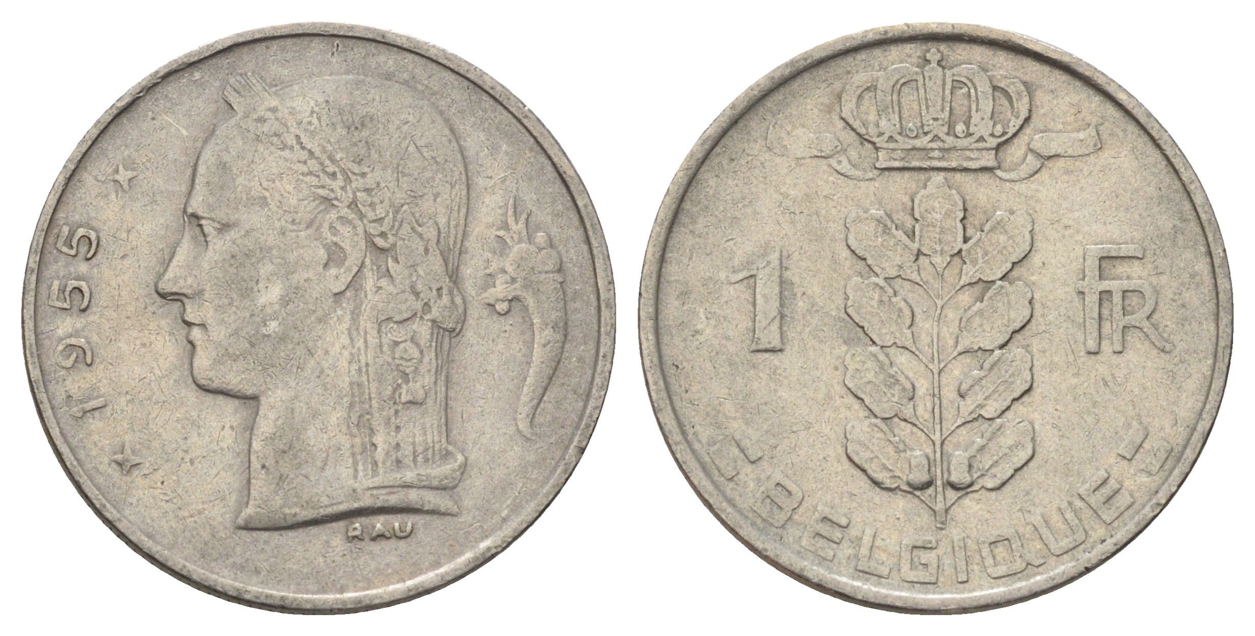 Бельгия 1 франк 1955 Belgique KM 142 медно-никель 4684-818