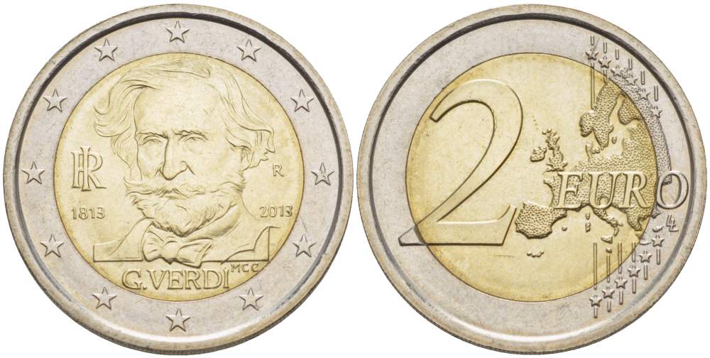 Италия 2 евро 2013 200 лет со дня рождения Джузеппе Верди KM 357 биметалл UNC 4514-1013