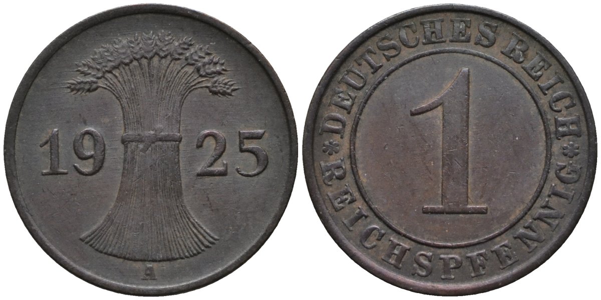 Германия 1 рейхспфенниг 1925 A KM 37 бронза 44-1246
