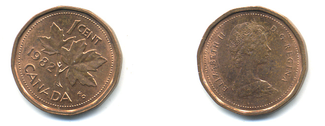 Канада 1 цент 1982 Елизавета II (1952-2022), кленовый лист KM 132 бронза 177-1456