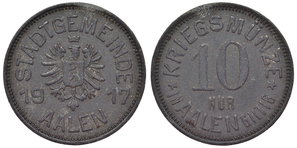 Германия, Ален 10 пфеннигов 1917 Баден-Вюртемберг, нотгельд Funk 2.2 цинк 4119-1032
