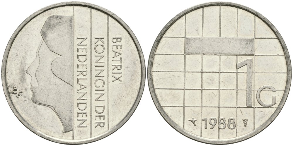 Нидерланды 1 гульден 1988 Беатрикс (1980-2013) KM 205 никель 4579-422