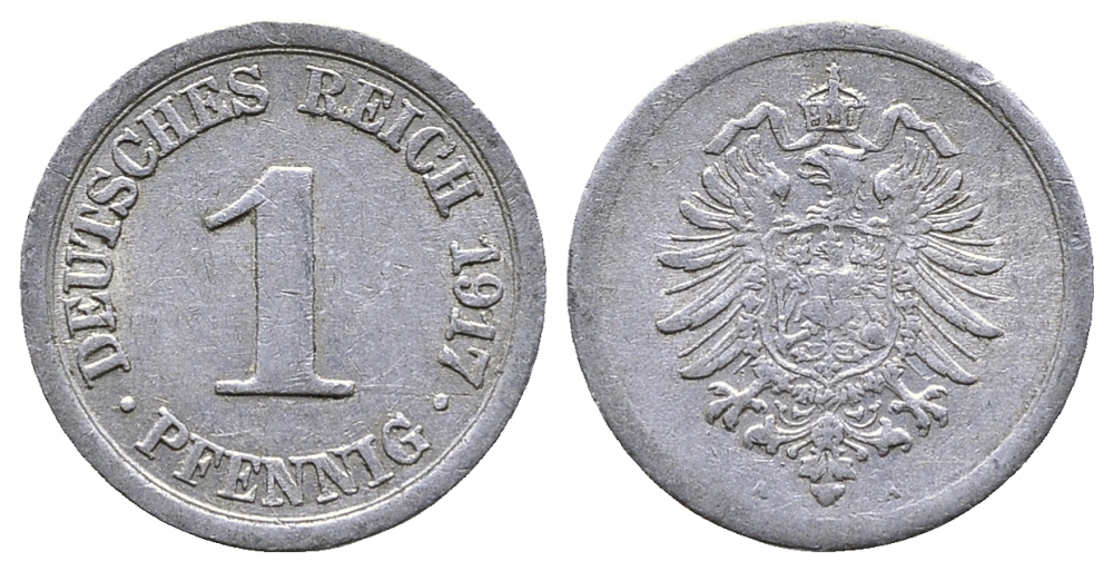 Германия 1 пфенниг 1917 A KM 24, J. 300, Weege 2 алюминий 4380-118