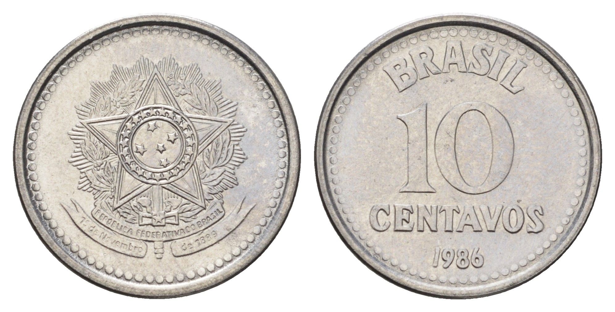 Бразилия 10 сентаво 1986 KM 602 нержавеющая сталь UNC 4160-662