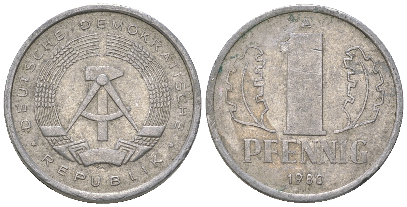 ГДР 1 пфенниг 1980 А KM 8.2 алюминий 4623-352