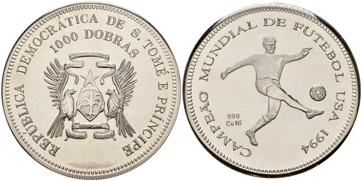 Сан-Томе и Принсипи 1000 добра 1994 чемпионат мира по футболу 1994 /один футболист/ KM Pn1 медно-никель UNC 11-084-25