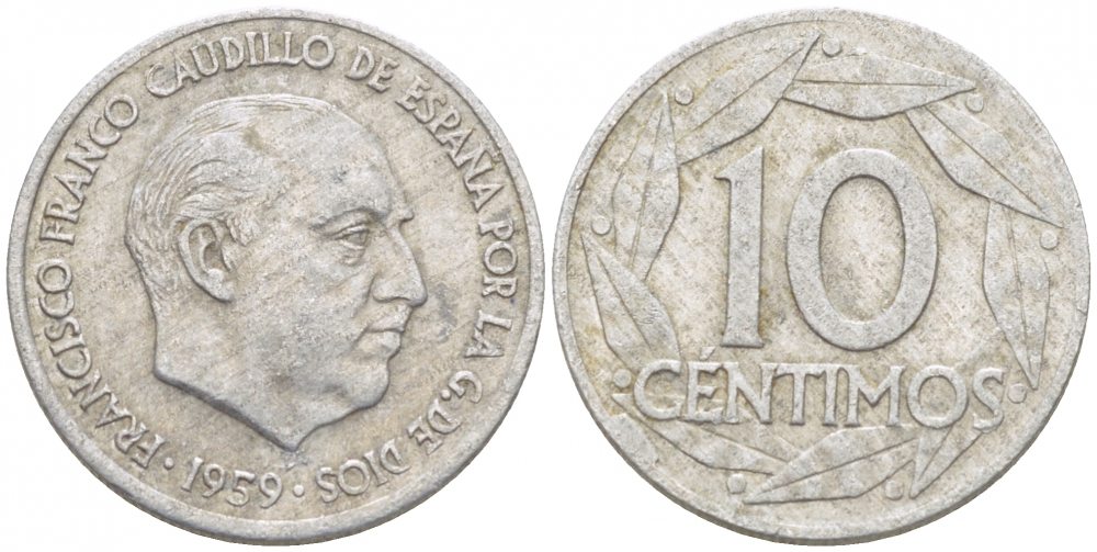Испания 10 сентимо 1959 Франсиско Франко (1939-1975) KM 790 алюминий 3718-265