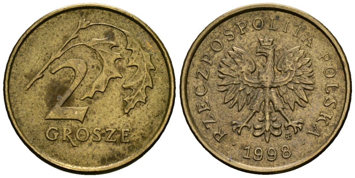 Польша 2 гроша 1998 MW KM 277, Parchimowicz 702e латунь 4136-763