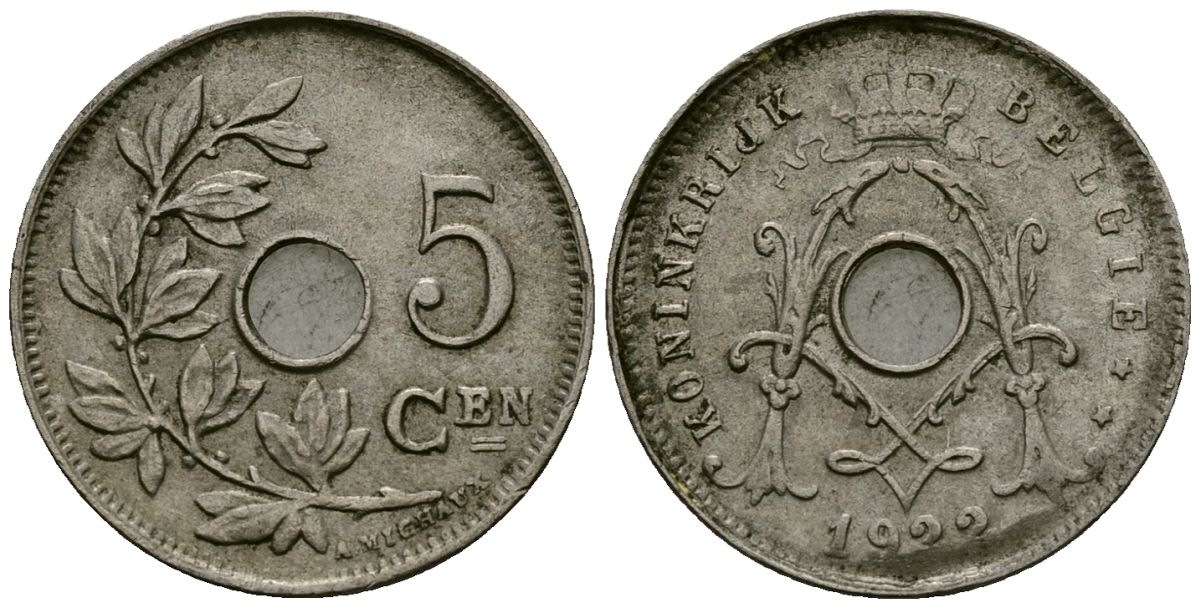 Бельгия 5 сантимов 1922 Belgie KM 67 медно-никель 4173-236