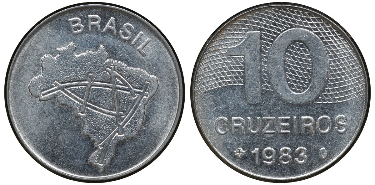 БРАЗИЛИЯ 10 КРУЗЕЙРО 1983 KM 593.1 сталь aUNC 72-1453